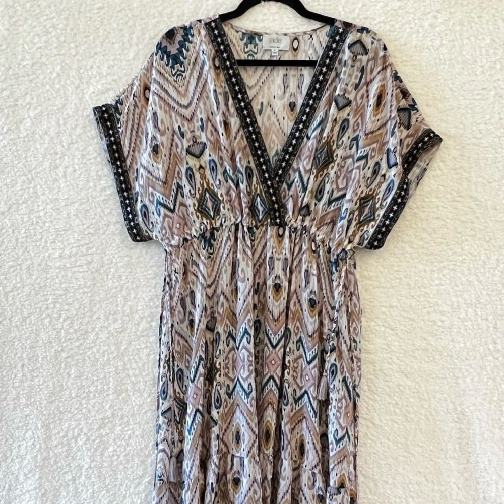 Johnny Was Jade Alona Tiered Maxi Dress Size XL 100% Silk